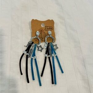 Justin Boots Blue & Brown Tassel Star Earrings